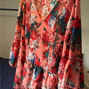 Vintage America Coral Floral Blouse